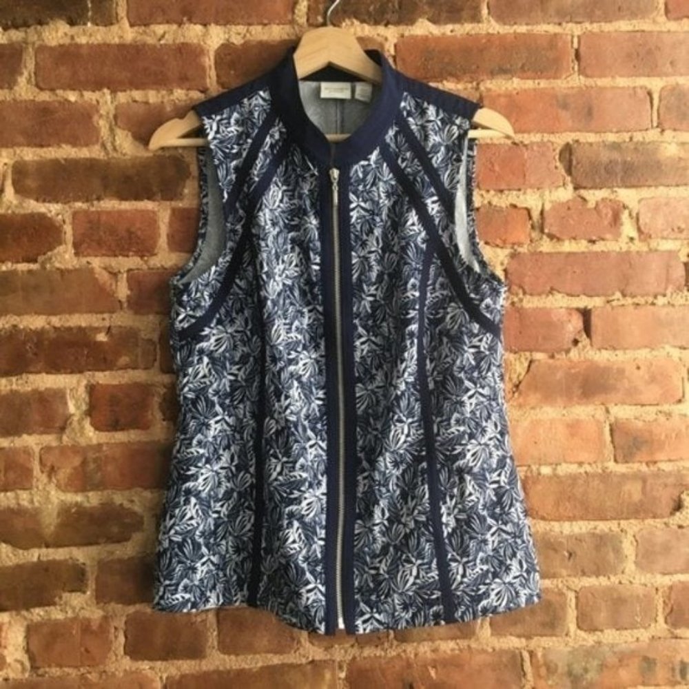 Chico's Palm Frond Leaf Full Zip Vest Size 0 Performance